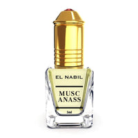 Roll-on parfum Nabil Musc Anass de 5ml, flacon compact avec bouchon, fragrance orientale et musquée.
