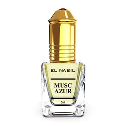 Roll-on Parfum Nabil Musc Azur de 5ml, flacon compact avec bouchon, parfum musc frais et élégant.