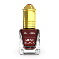 Parfum Nabil Roll-On Musc Black 5ml, flacon petit et élégant, contenant un parfum musc noir pour une fragrance subtile.
