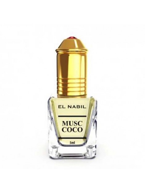 Roll-on Parfum Nabil Musc Coco 5ml, flacon élégant avec applicateur roll-on, parfum doux et floral.
