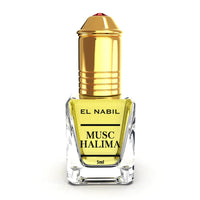 Roll-on parfum Nabil Musc Halima de 5ml, flacon compact avec bouchon, parfum envoûtant et floral.
