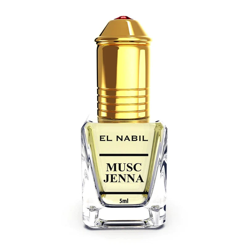 Roll-on parfum Nabil Musc Jenna 5ml avec flacon pratique, parfum oriental musqué pour une senteur douce et sophistiquée.