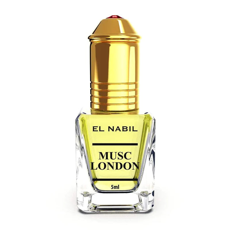 Roll-on Parfum Nabil Musc London 5ml, flacon compact avec bouchon, parfum oriental et musqué.