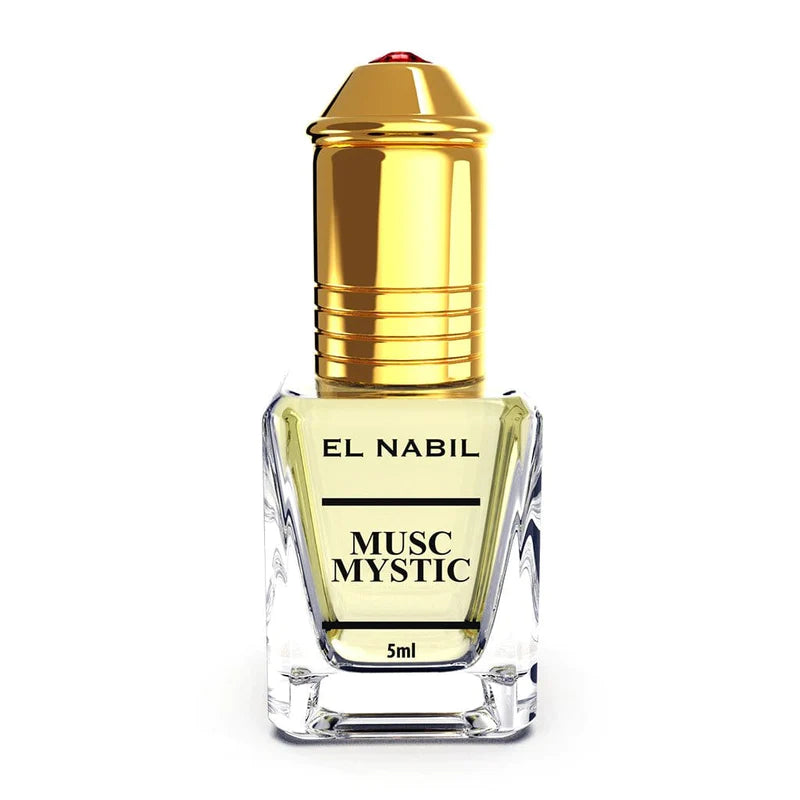 Roll-on Parfum Nabil Musc Mystic 5ml, huile parfumée avec flacon compact, parfum envoûtant et mystérieux.