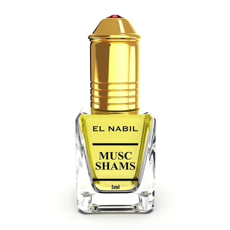 Roll-on parfum Nabil Musc Shams 5ml, flacon compact avec bouchon, parfum oriental et floral, pour une fragrance légère et durable