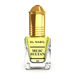 Roll-on parfum Nabil Musc Sultan 5ml, flacon élégant avec ouverture pratique, parfum envoûtant et floral.