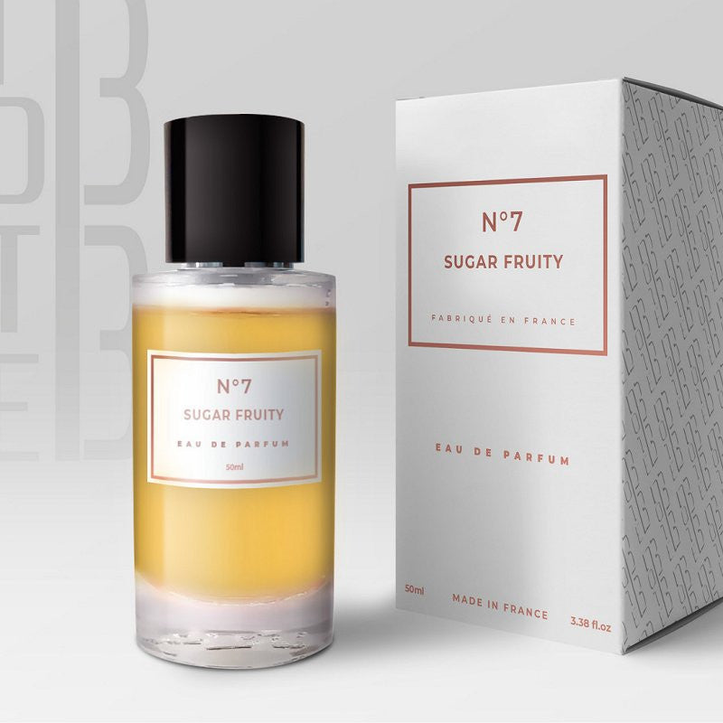 Parfum Note 33 Sugar Fruity N°7, Eau de Parfum, flacon de 50ml avec étiquette colorée et design élégant.