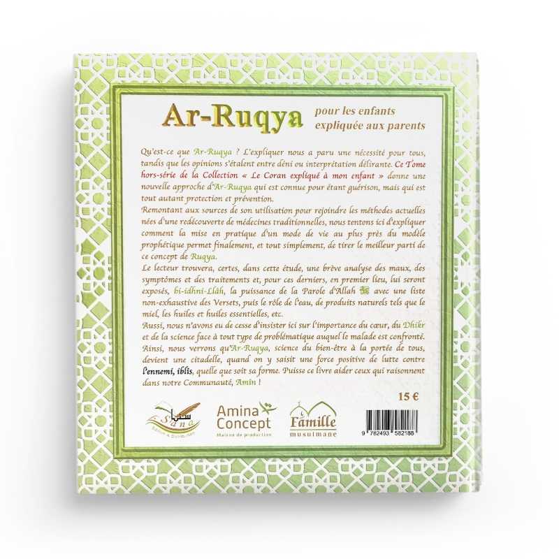 Livre pour enfants Ar-Ruqya expliqué aux parents par Pixelgraf, couverture avec titre coloré et illustrations éducatives.