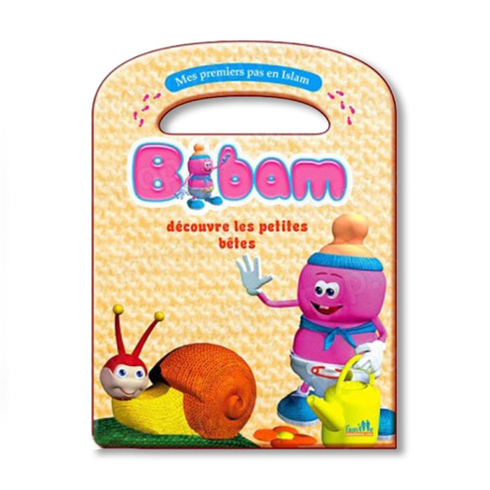 Livre enfant "Mes premiers pas en Islam" par Pixelgraf, illustration de Bibam découvrant des petites bêtes.