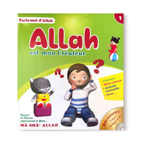 Livre pour enfant "Parle-moi d'Allah - Allah est mon Créateur" de Pixelgraf, couverture avec illustrations colorées.