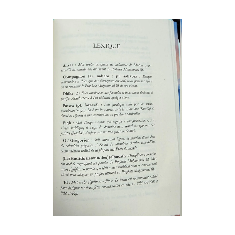 Lexique, page 277 de Récits de vie du Prophète Muhammad de Renaud K. : définitions des termes employés dans le livre.