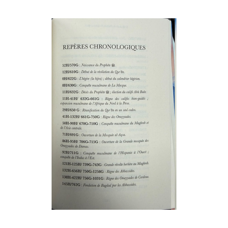 Repères chronologiques, page 281 de Récits de vie du Prophète Muhammad : début de la chronologie, de 570 à 762.