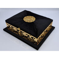 Coffret Coran luxe Sana Edition noir doré avec Coran AR/FR, design élégant et finition sophistiquée.