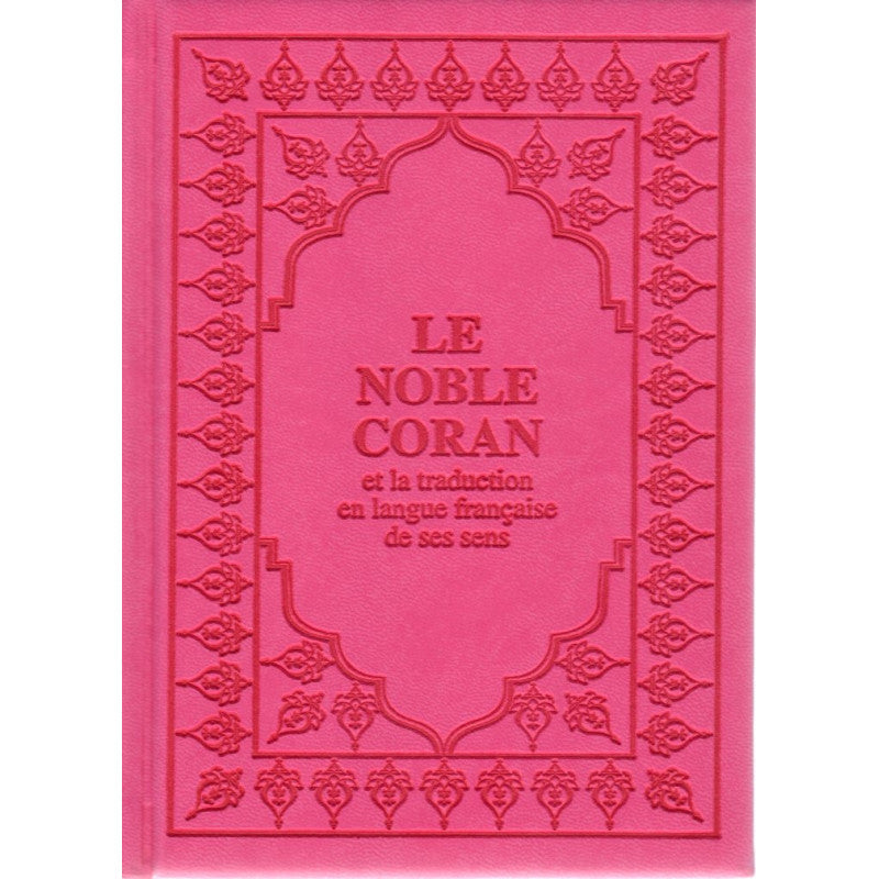 Coran arabe-français en petit format 12x17 cm, couverture rose fuchsia, édité par Sana Edition, illustrant la couverture du livre.