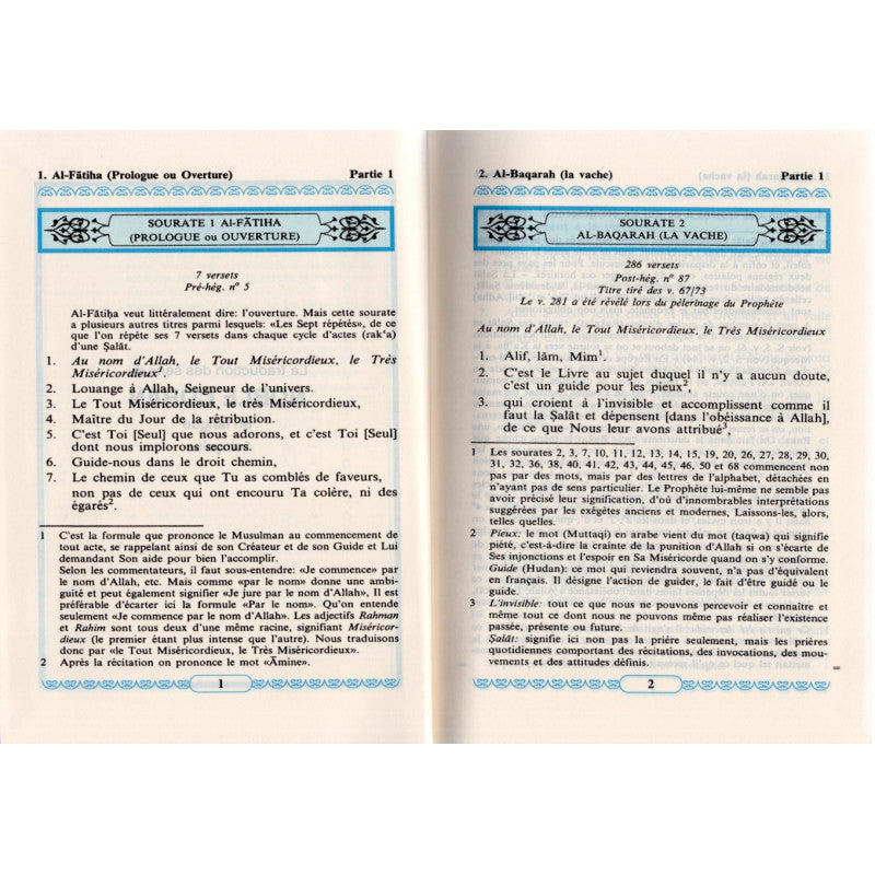 Coran en français, édition Sana, format poche 12x17 cm, couverture bleue souple, livre religieux avec texte arabe et français.