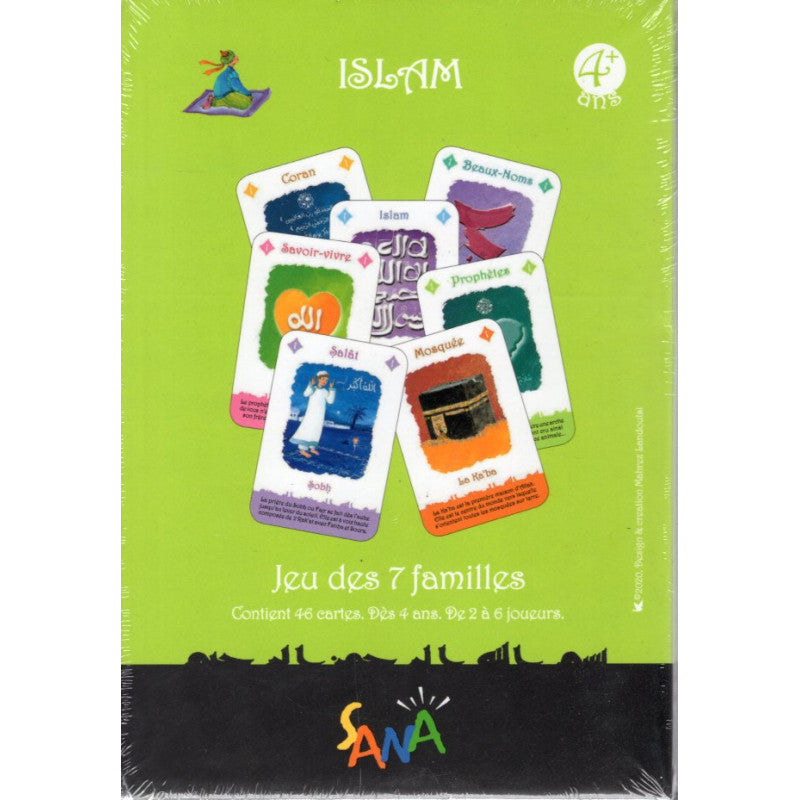 Jeu des 7 Familles SanaKids avec 46 cartes pour enfants dès 4 ans, idéal pour 2 à 6 joueurs, illustrations colorées.