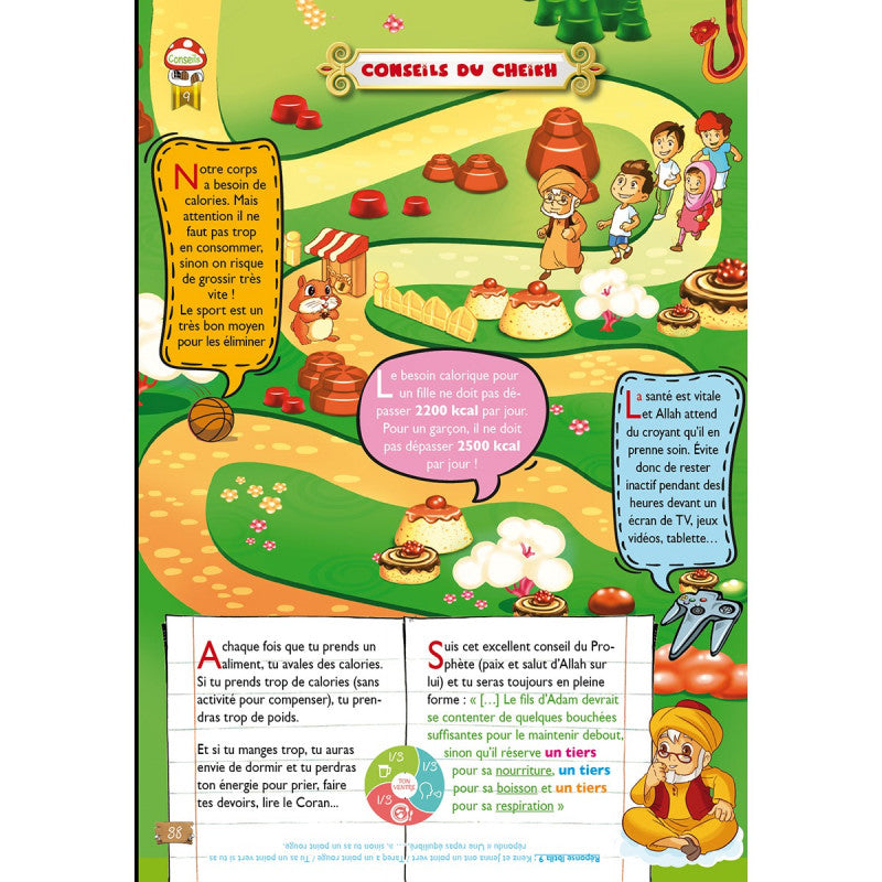 Livre enfant La Grande Course Vers Le Paradis de Sana Kids avec bande dessinée et jeux éducatifs, couverture colorée.