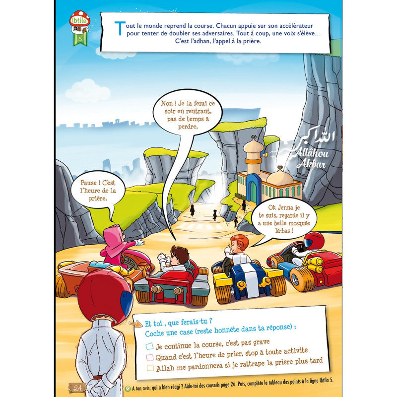 Livre enfant La Grande Course Vers Le Paradis de Sana Kids avec illustration colorée et jeux éducatifs pour enfants.