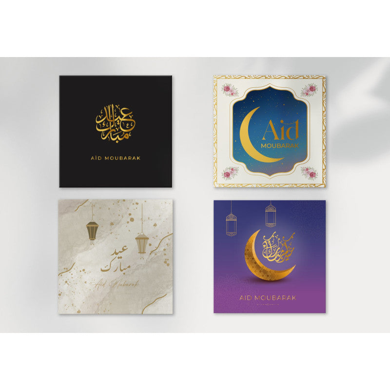 Carte de vœux Aïd Sana Edition avec enveloppe, design festif musulman pour célébration Aid Mubarak, illustration colorée.
