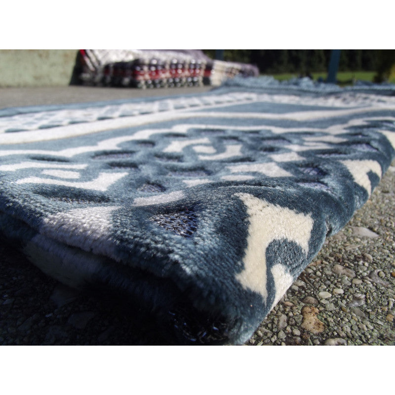 Tapis de Prière - Contour Géométrique - Couleur Bleu Ardoise - Librairie Al Minhaj