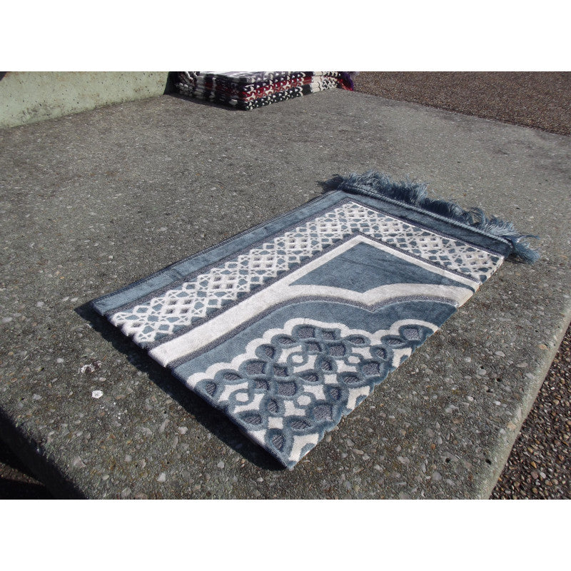 Tapis de Prière - Contour Géométrique - Couleur Bleu Ardoise - Librairie Al Minhaj
