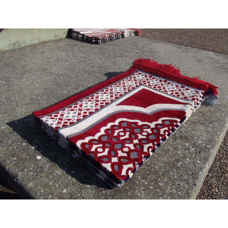 Tapis de Prière - Contour Géométrique - Couleur Rouge - Librairie Al Minhaj