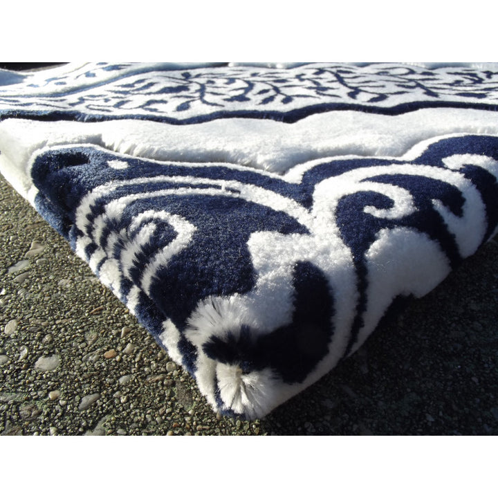 Tapis de Prière épais, Grande Taille (117 x 82 cm), Confortable - Fond Blanc & Motif Bleu