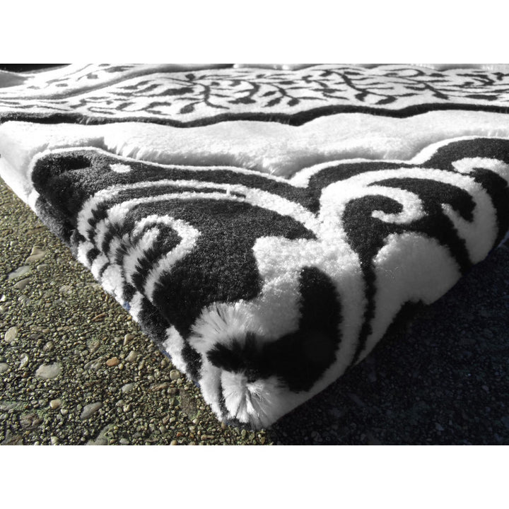 Tapis de Prière épais, Grande Taille (117 x 82 cm), Confortable - Fond Blanc & Motif Noir