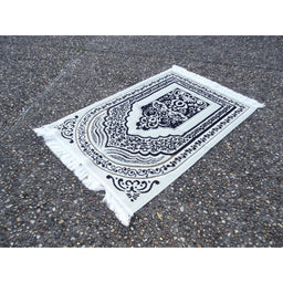 Tapis de Prière épais, Grande Taille (117 x 82 cm), Confortable - Fond Blanc & Motif Noir - Librairie Al Minhaj