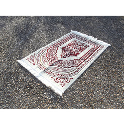 Tapis de Prière épais, Grande Taille (117 x 82 cm), Confortable - Fond Blanc & Motif Rouge - Librairie Al Minhaj