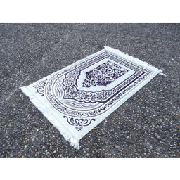 Tapis de Prière épais, Grande Taille (117 x 82 cm), Confortable - Fond Blanc & Motif Violet - Librairie Al Minhaj