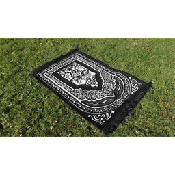 Tapis de Prière épais, Grande Taille (117 x 82 cm), Confortable - Fond Noir & Motif Blanc - Librairie Al Minhaj