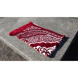 Tapis de Prière épais, Grande Taille (117 x 82 cm), Confortable - Fond Rouge & Motif Blanc - Librairie Al Minhaj