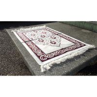 Tapis de Prière - Fond Blanc - Motif Fleurs - Couleur Rouge - Librairie Al Minhaj