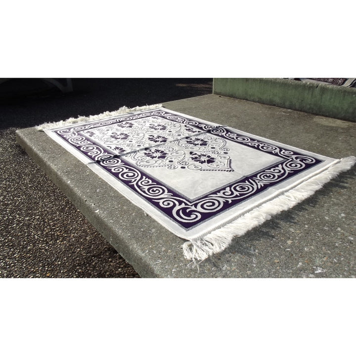 Tapis de Prière - Fond Blanc - Motif Fleurs - Couleur Violet