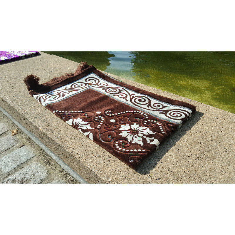 Tapis de Prière - Motif Fleurs - Couleur Marron - Librairie Al Minhaj