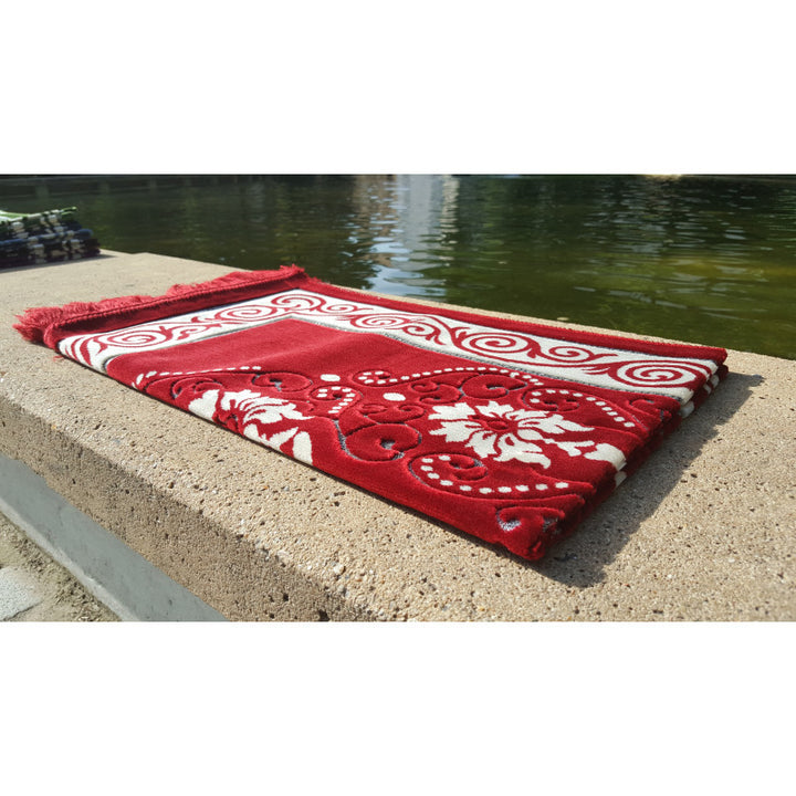 Tapis de Prière - Motif Fleurs - Couleur Rouge