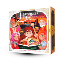Jeu de société éducatif Hassanates Village de SanaKids, pour enfants de 7 à 99 ans, avec plateau coloré et personnages.