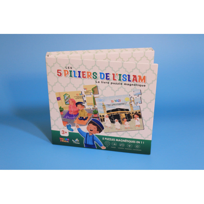 Livre puzzle magnétique éducatif sur les 5 piliers de l'islam par SanaKids, comprenant 5 puzzles magnétiques pour apprendre en s'amusant.