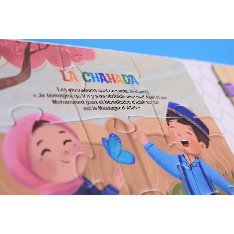 Livre puzzle magnétique éducatif sur les 5 piliers de l'Islam par Sana Kids, comprenant 5 puzzles magnétiques pour apprendre en s'amusant.