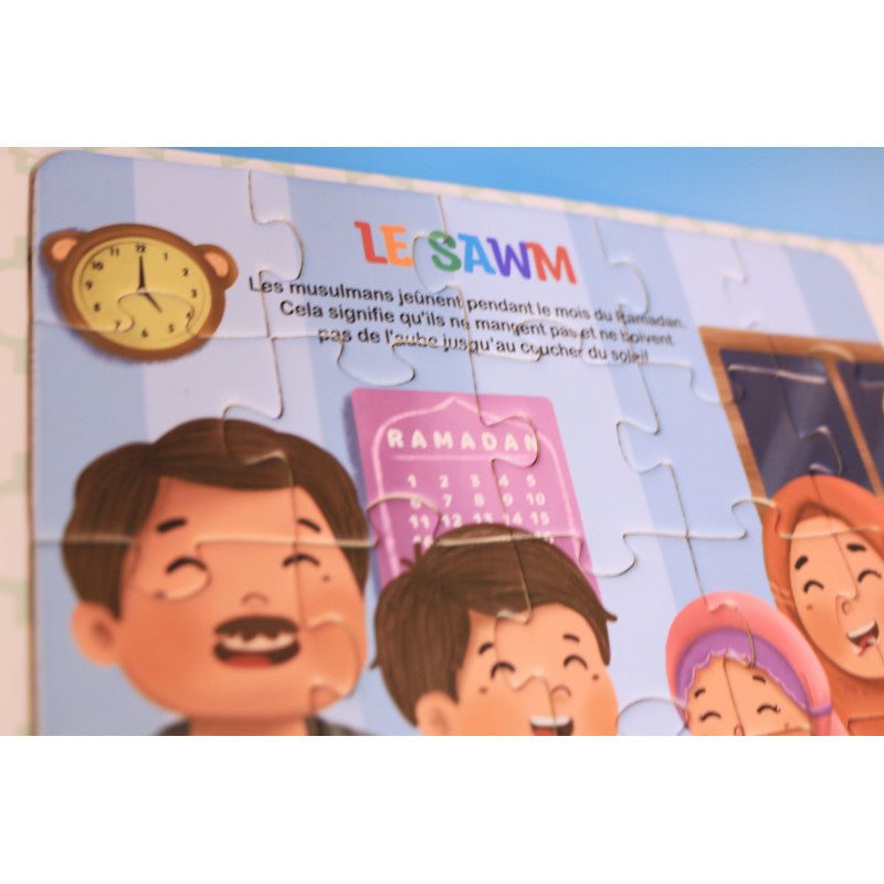 Livre puzzle magnétique sur les 5 piliers de l'Islam pour enfants, avec cinq puzzles éducatifs, par Sana Kids.