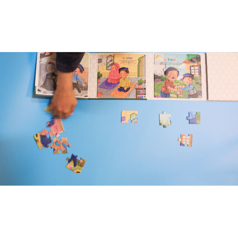 Livre puzzle magnétique des 5 piliers de l'Islam par Sana Kids, jeu éducatif avec 5 puzzles magnétiques pour apprendre l'Islam.