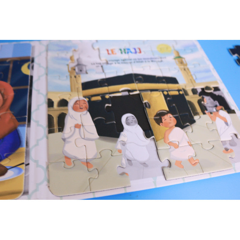 Livre puzzle magnétique sur les 5 piliers de l’Islam, jeu éducatif SanaKids avec 5 puzzles magnétiques pour apprendre en s’amusant.