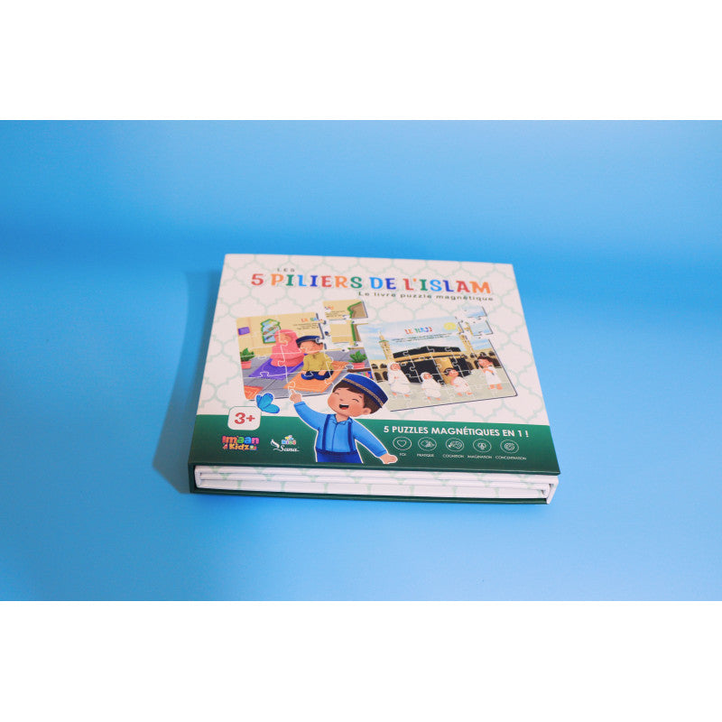 Livre puzzle magnétique Sana Kids sur les 5 piliers de l'Islam, contenant 5 puzzles éducatifs pour enfants.