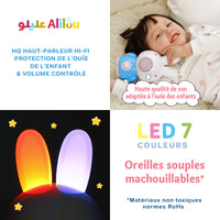 Jeu électronique pour enfants SanaKids ALILOU Le Petit Lapinou Mouslim, veilleuse ludo-éducative pour enfants musulmans, en bleu.