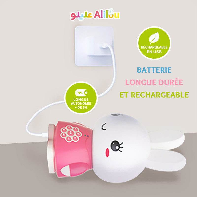 Jeu électronique pour enfants Alilou Le Petit Lapinou Mouslim de SanaKids, jouet veilleuse éducatif bleu pour enfants musulmans.