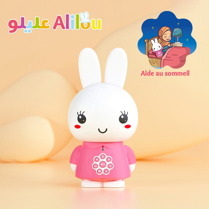 Jeu électronique pour enfants ALILOU Le Petit Lapinou Mouslim de SanaKids, jouet veilleuse éducatif en bleu pour enfants musulmans.