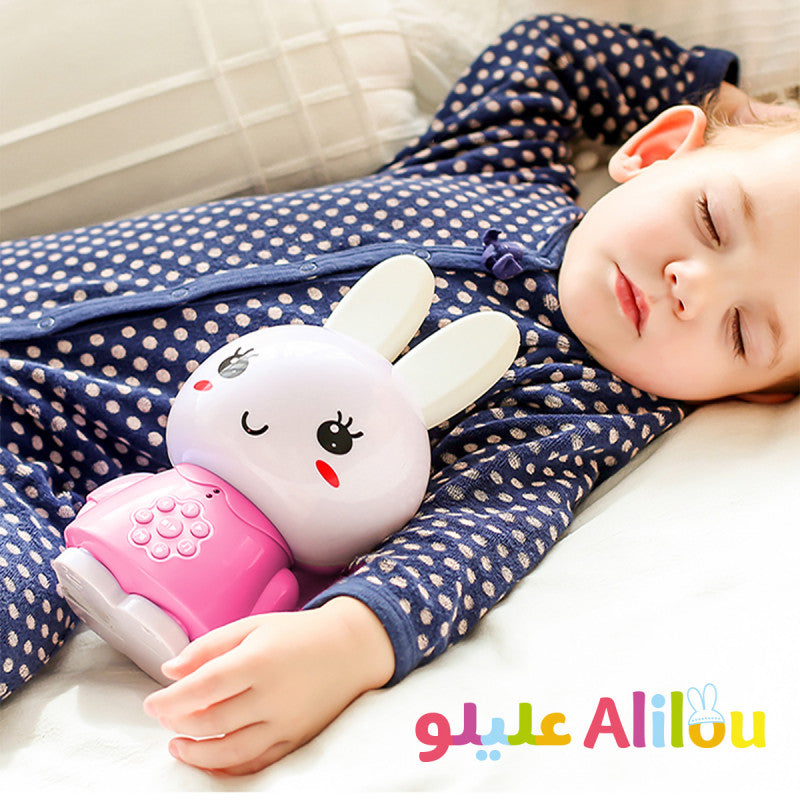 Jeu électronique pour enfants SanaKids ALILOU Le Petit Lapinou Mouslim, jouet lumineux et éducatif en bleu pour enfants musulmans.