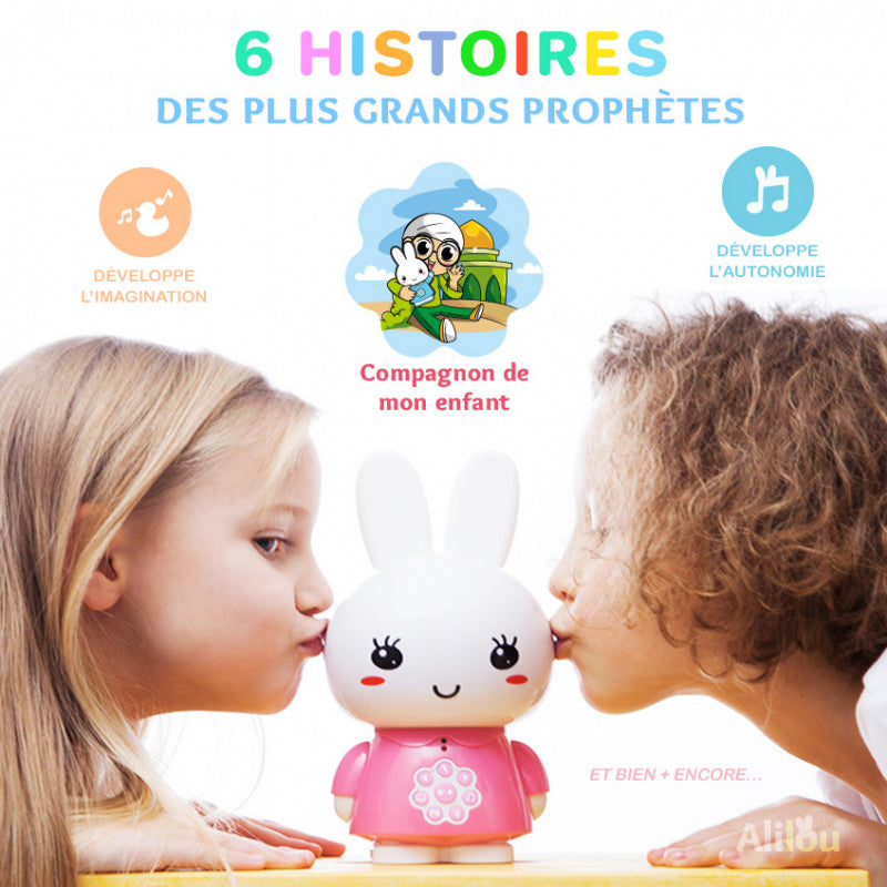 Jeu électronique pour enfants SanaKids ALILOU Le Petit Lapinou Mouslim, jouet éducatif avec veilleuse bleue pour enfants musulmans.