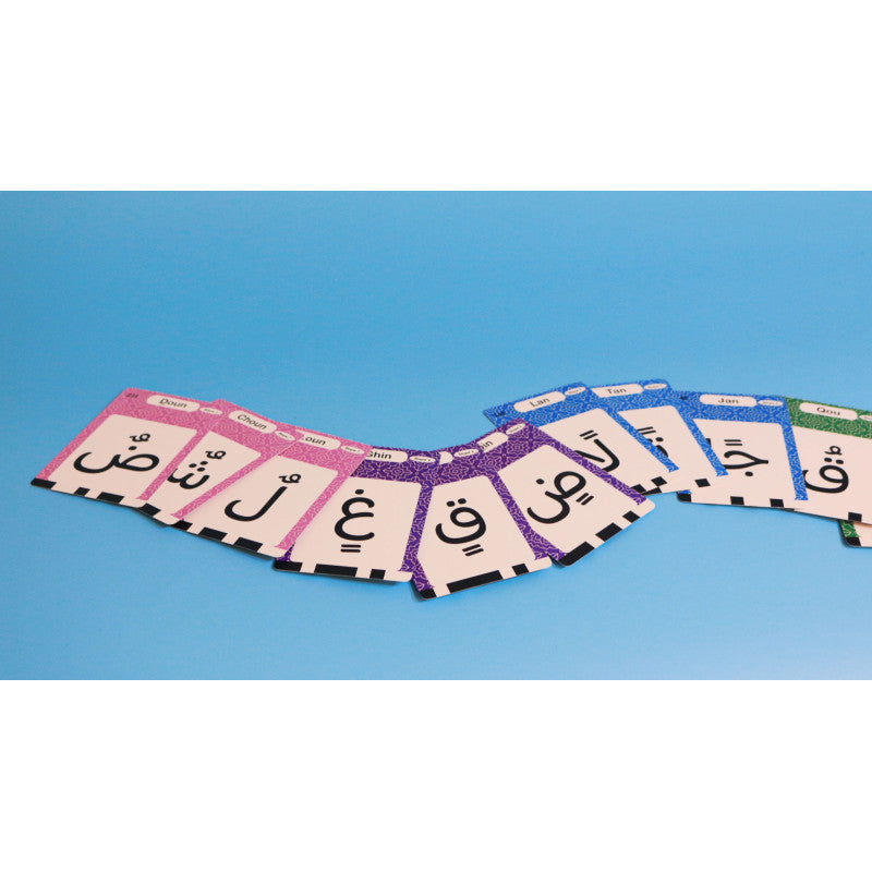 Cartes flash parlantes de l'alphabet arabe pour enfants, jeu électronique éducatif de Sana Kids avec images colorées.